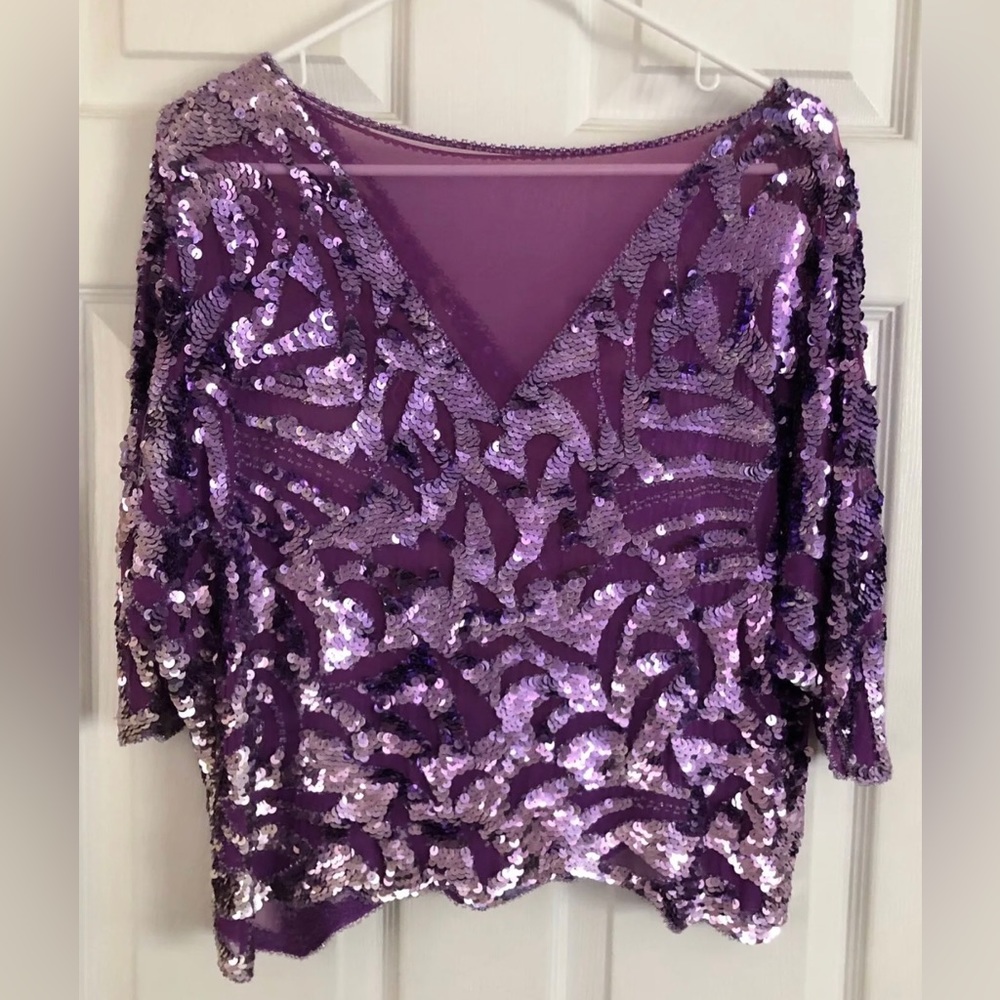 Vintage Anna Blouse 100% Silk Beads And Sequins Size Medium Purple